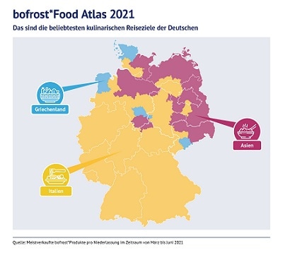 bofrost*Food Atlas 2021. Das sind die beliebtesten Reiseziele der Deutschen | Quelle: bofrost*Presse